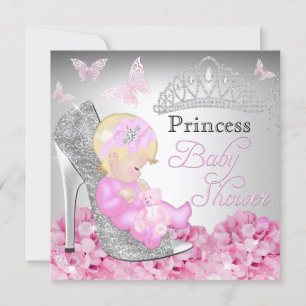 Uitnodiging voor prinses glitter schoen roze baby