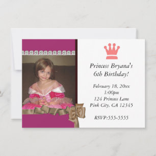 Uitnodiging voor prinses met kroon en strik feest