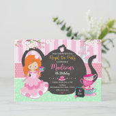 Uitnodiging voor prinsessen theetuin verjaardagsfe (Staand voorkant)