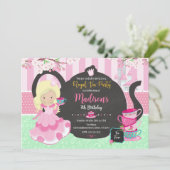 Uitnodiging voor prinsessen theetuin verjaardagsfe (Staand voorkant)