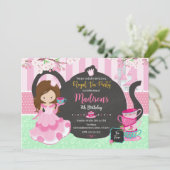Uitnodiging voor prinsessen theetuin verjaardagsfe (Staand voorkant)