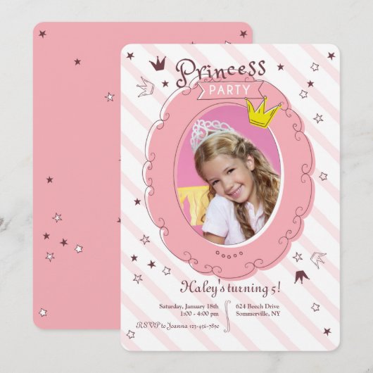 Uitnodiging voor prinsessenfeest foto (Voorkant / Achterkant)