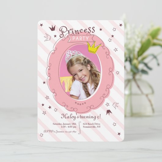 Uitnodiging voor prinsessenfeest foto (Staand voorkant)