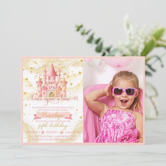 Uitnodiging voor prinsessenfoto's 'Er was eens' (Staand voorkant)