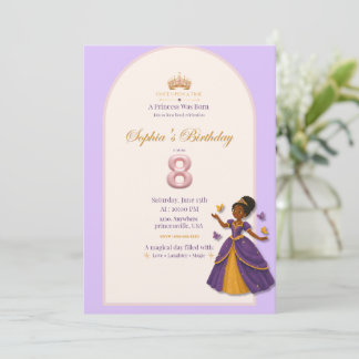 Uitnodiging voor prinsessenverjaardag paars en gou