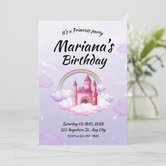 Uitnodiging voor prinsessenverjaardagsfeest Prinse (Staand voorkant)