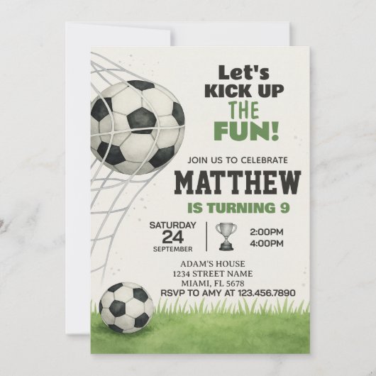 Uitnodiging voor Printable Soccer Birthday (Voorkant)