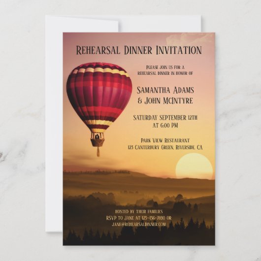 Uitnodiging voor proefdinervoor hete luchtballon b (Voorkant)