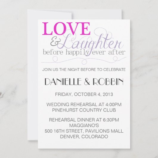 Uitnodiging voor proefhuwelijk met liefde en lache (Voorkant)