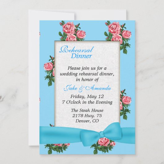 Uitnodiging voor proefhuwelijksdiner Chic Roses (Voorkant)