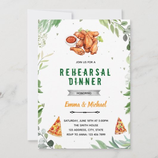 Uitnodiging voor proefhuwelijksdiner met pizza en  (Voorkant)