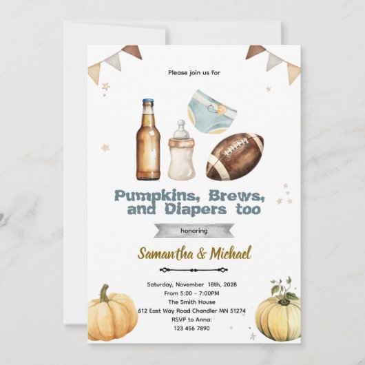 Uitnodiging voor Pumpkins Brew en Luiers Too (Voorkant)