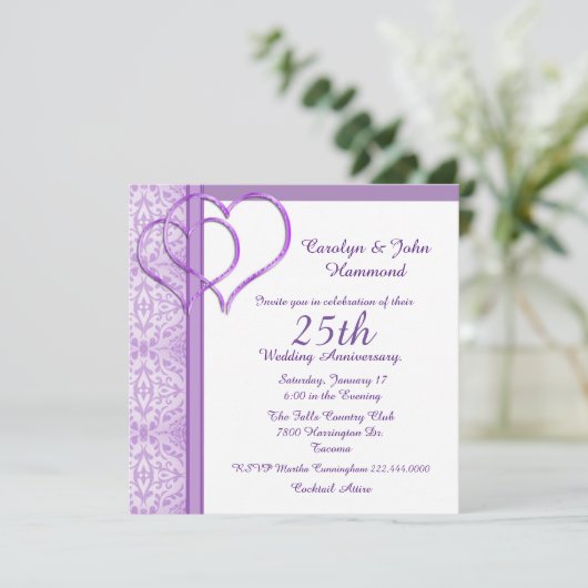 Uitnodiging voor Purple Hearts-huwelijksjubileum (Staand voorkant)