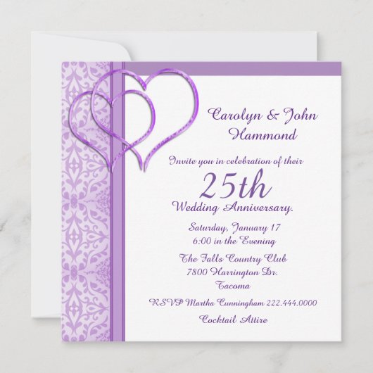 Uitnodiging voor Purple Hearts-huwelijksjubileum (Voorkant)