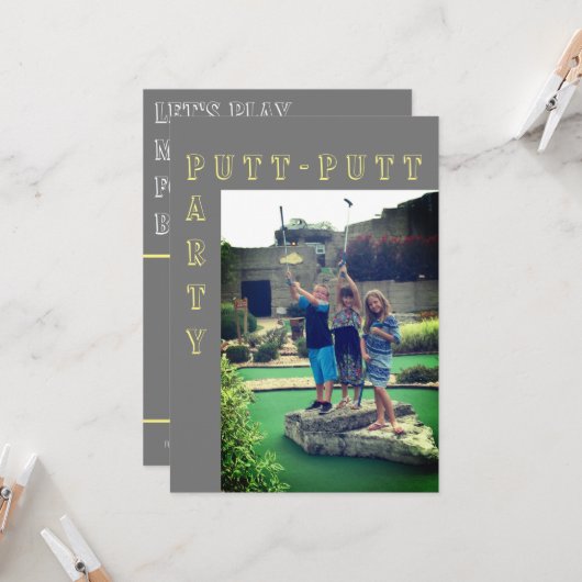 Uitnodiging voor Putt-Putt Minigolf Feestje (Voorkant / Achterkant in situ)