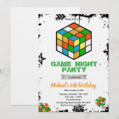 Uitnodiging voor puzzelkubus spel feestje (Voorkant / Achterkant)