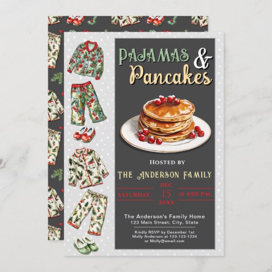 Uitnodiging voor pyjama en pannenkoeken (Voorkant / Achterkant)