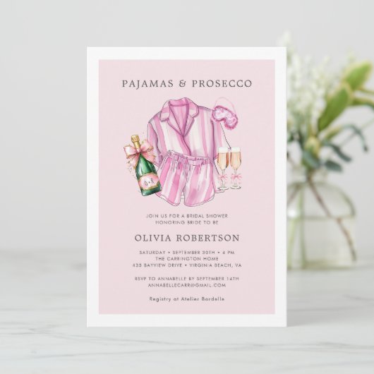 Uitnodiging voor pyjama en Prosecco bruidsdouche (Staand voorkant)