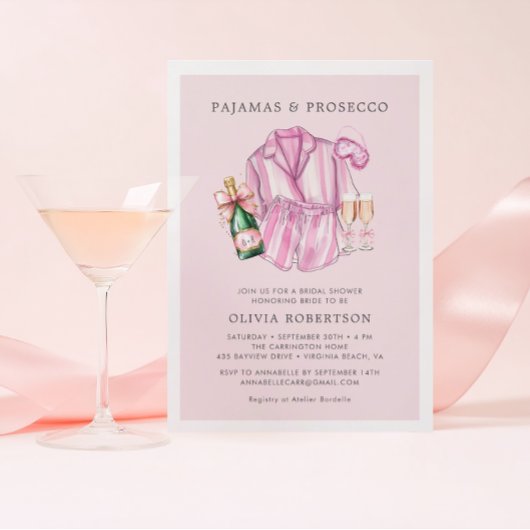 Uitnodiging voor pyjama en Prosecco bruidsdouche