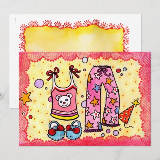 Uitnodiging voor pyjamaparty (Voorkant / Achterkant)