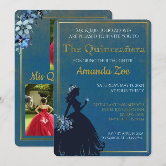 Uitnodiging voor Quinceañera (Voorkant / Achterkant)