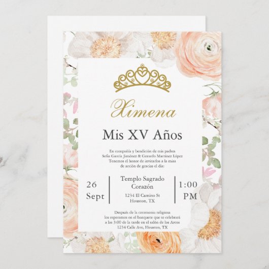 Uitnodiging voor Quinceañera bewerkbaar (Voorkant / Achterkant)