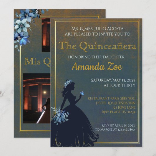 Uitnodiging voor Quinceañera-feest (Voorkant / Achterkant)