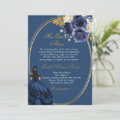 Uitnodiging voor quinceañera met blauw thema (Staand voorkant)