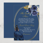 Uitnodiging voor quinceañera met blauw thema (Voorkant / Achterkant)