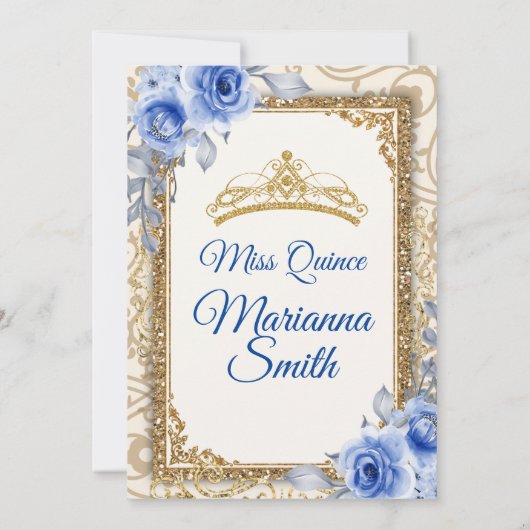 Uitnodiging voor Quinceañera met Navy Blauwe Rozen (Achterkant)