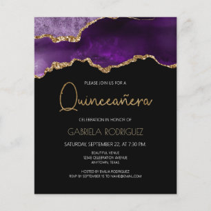 Uitnodiging voor Quinceañera met paarse agaat en g
