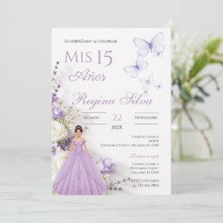 Uitnodiging voor Quinceañera met paarse bloemen