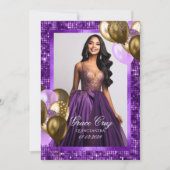 Uitnodiging voor Quinceañera paars en goud (Voorkant)