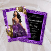 Uitnodiging voor Quinceañera paars en goud