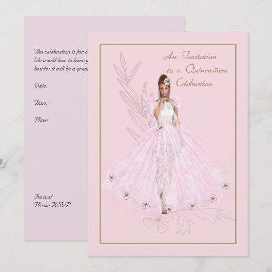 Uitnodiging voor Quinceanera van Jong Meisje (Voorkant / Achterkant)