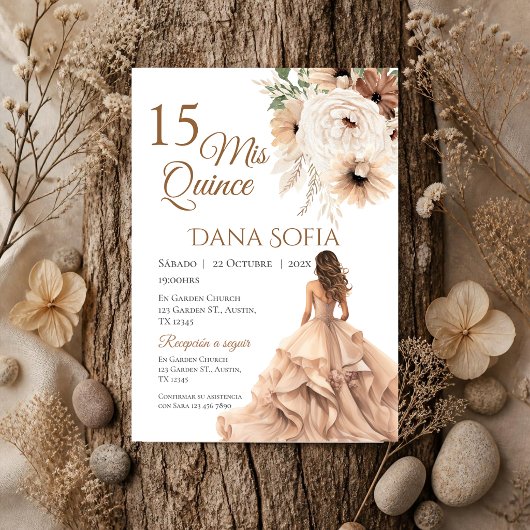 Uitnodiging voor Quincenera in het Spaans Boho
