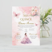Uitnodiging voor Quinceñera in het Spaans Roze Blo (Staand voorkant)