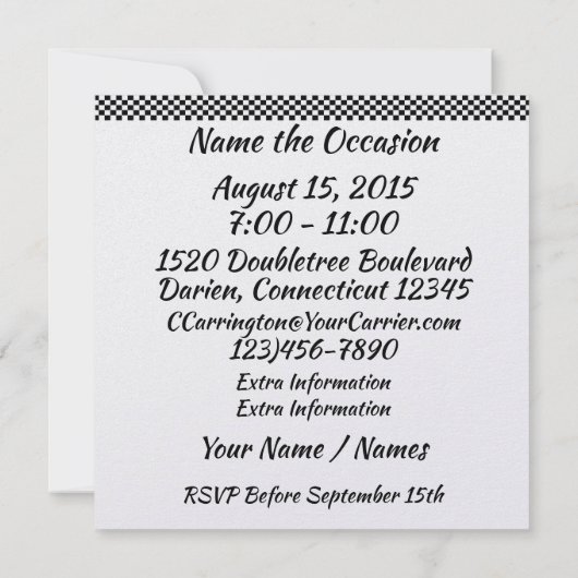 Uitnodiging voor raceauto-evenement (Achterkant)