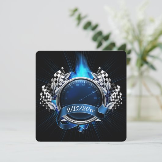 Uitnodiging voor raceauto-evenement (Staand voorkant)