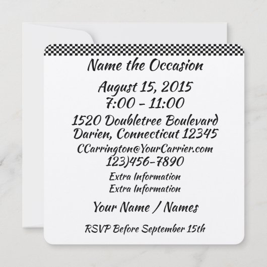 Uitnodiging voor raceauto-evenement (Achterkant)