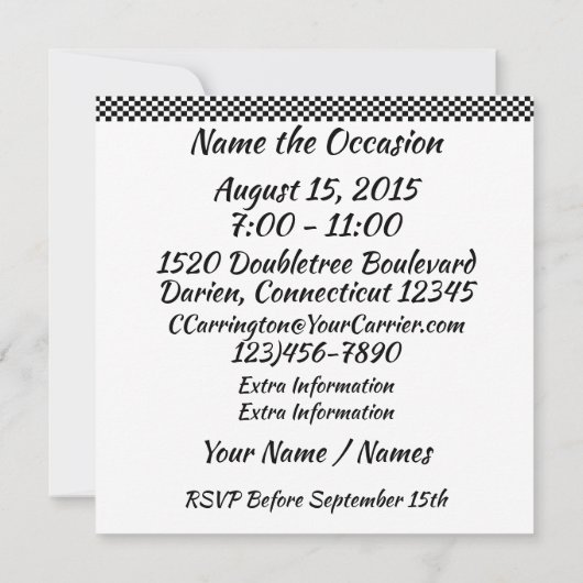 Uitnodiging voor raceauto-evenement (Achterkant)