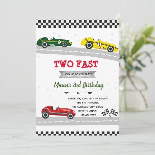 uitnodiging voor raceauto's (Staand voorkant)