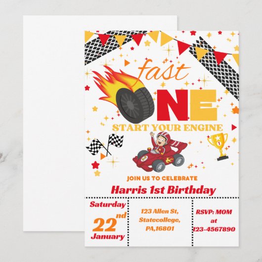 Uitnodiging voor raceauto's (Voorkant / Achterkant)