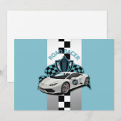 Uitnodiging voor raceauto's, groen, zwart-wit (Voorkant / Achterkant)