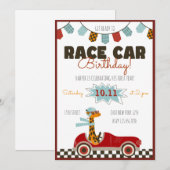 Uitnodiging voor raceauto's met snelle Giraffe (Voorkant / Achterkant)