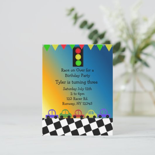 Uitnodiging voor racewagens met verkeerslicht (Staand voorkant)