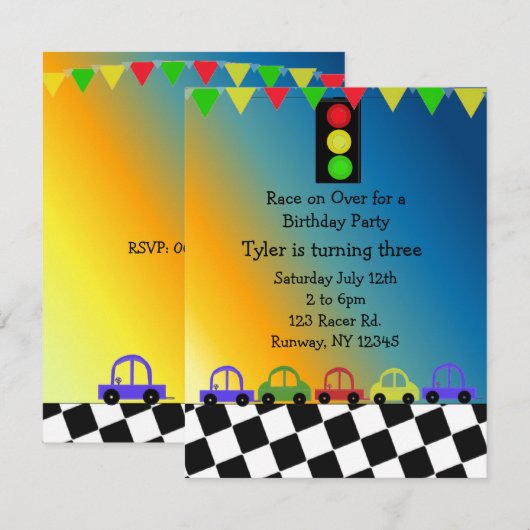 Uitnodiging voor racewagens met verkeerslicht (Voorkant / Achterkant)