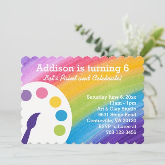 Uitnodiging voor Rainbow Art Party (Staand voorkant)