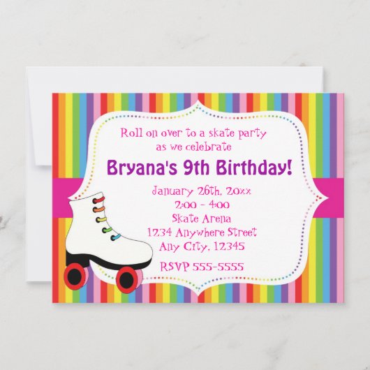 Uitnodiging voor Rainbow Skating Skate Party (Voorkant)