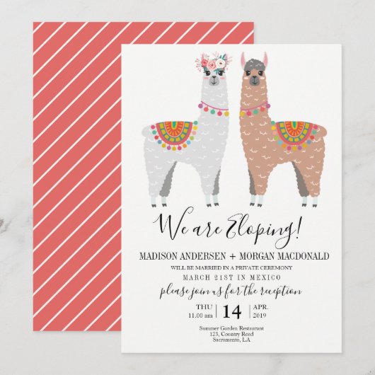 Uitnodiging voor receptie na weglopen met lama's (Voorkant / Achterkant)